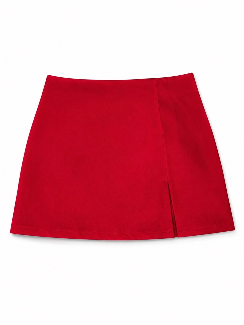 Red Mini Skirt with Side Slit - Women's Skirt